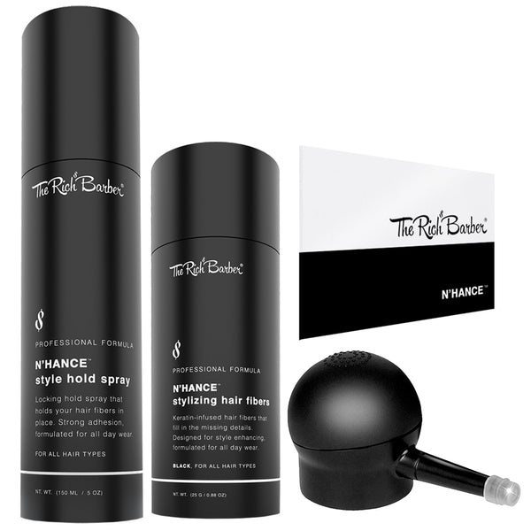 N'hance™ Pro Barber Kit II - 4-in-1 Hair Building Fibers, Hold Spray & Application Set