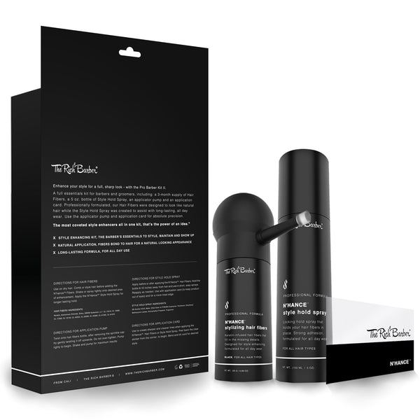 N'hance™ Pro Barber Kit II - 4-in-1 Hair Building Fibers, Hold Spray & Application Set